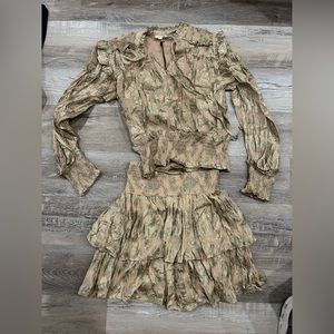 ELAN Gold / Beige Ruffle Two-Piece Set